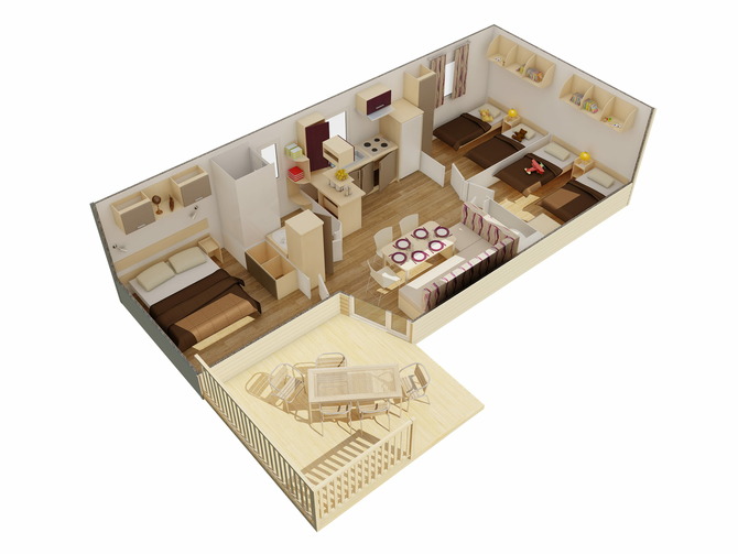 Ferienhaus in Pelzerhaken - Mobilheim Pacifique im Ferienpark AM WALDRAND - Grundriss 3D